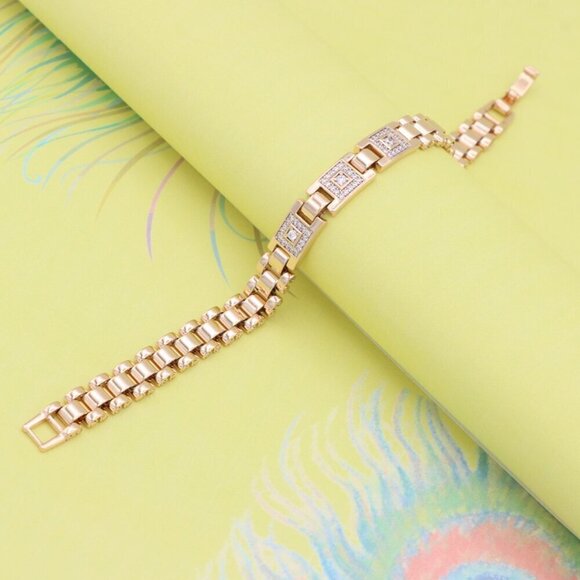 "Elegant Square Motif Rose Gold Bracelet with CZ Accents, XPBL0920 - Picture 7 of 12